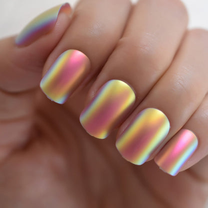 Presse métallique mate courte sur les ongles holographique multicolore brillant Squavol faux ongles faux ongles Art ongles conseils de manucure 