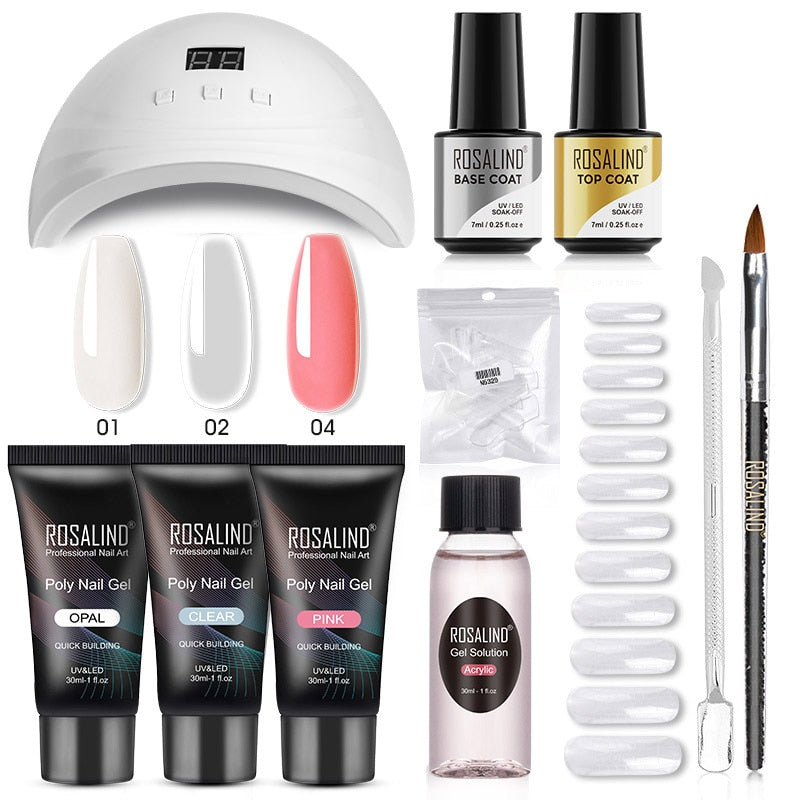ROSALIND Poly Nail Gel Kit Nail Set For Manicure With UV LED Lamp Need Base Top Coat Hybrid Varnishes Cured Gel Lacquer Nail Art RE-6GELS4TOOLS-36
