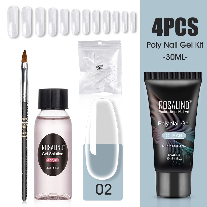 ROSALIND Poly Nail Gel Kit Nail Set For Manicure With UV LED Lamp Need Base Top Coat Hybrid Varnishes Cured Gel Lacquer Nail Art RE-2GELS2TOOLS-34