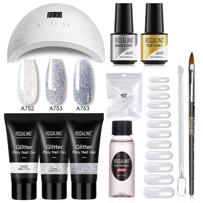 ROSALIND Poly Nail Gel Kit Nail Set For Manicure With UV LED Lamp Need Base Top Coat Hybrid Varnishes Cured Gel Lacquer Nail Art RE-6GELS4TOOLS-30