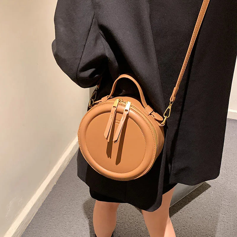 Round Leather Crossbody Bags For Women Luxury Handbags Women Bags Designer Shoulder Bag Female Retro Clutch Purses