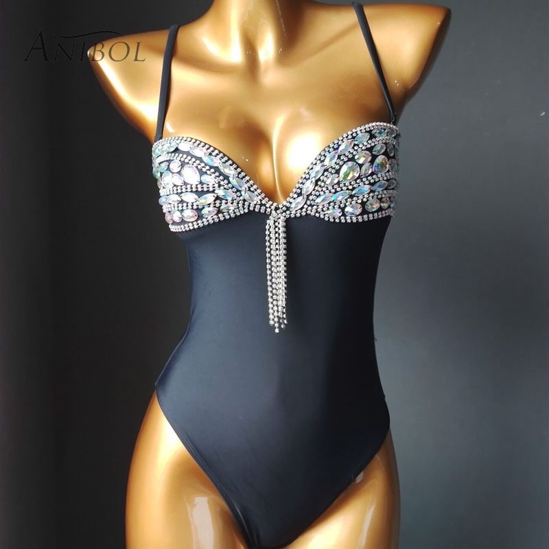 Sexy Backless Women Swimsuit Rhinestone One Piece Swimwear Luxury Crystal Diamond Female Bathing Suit Newest Monokini
