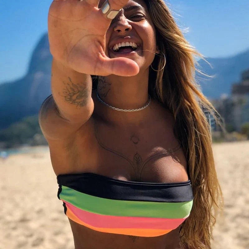 Women Swimsuit Bikini Set Women Bandage Bathing Suit Female Swimwear Bikini Sets Striped Swim Beach Wear