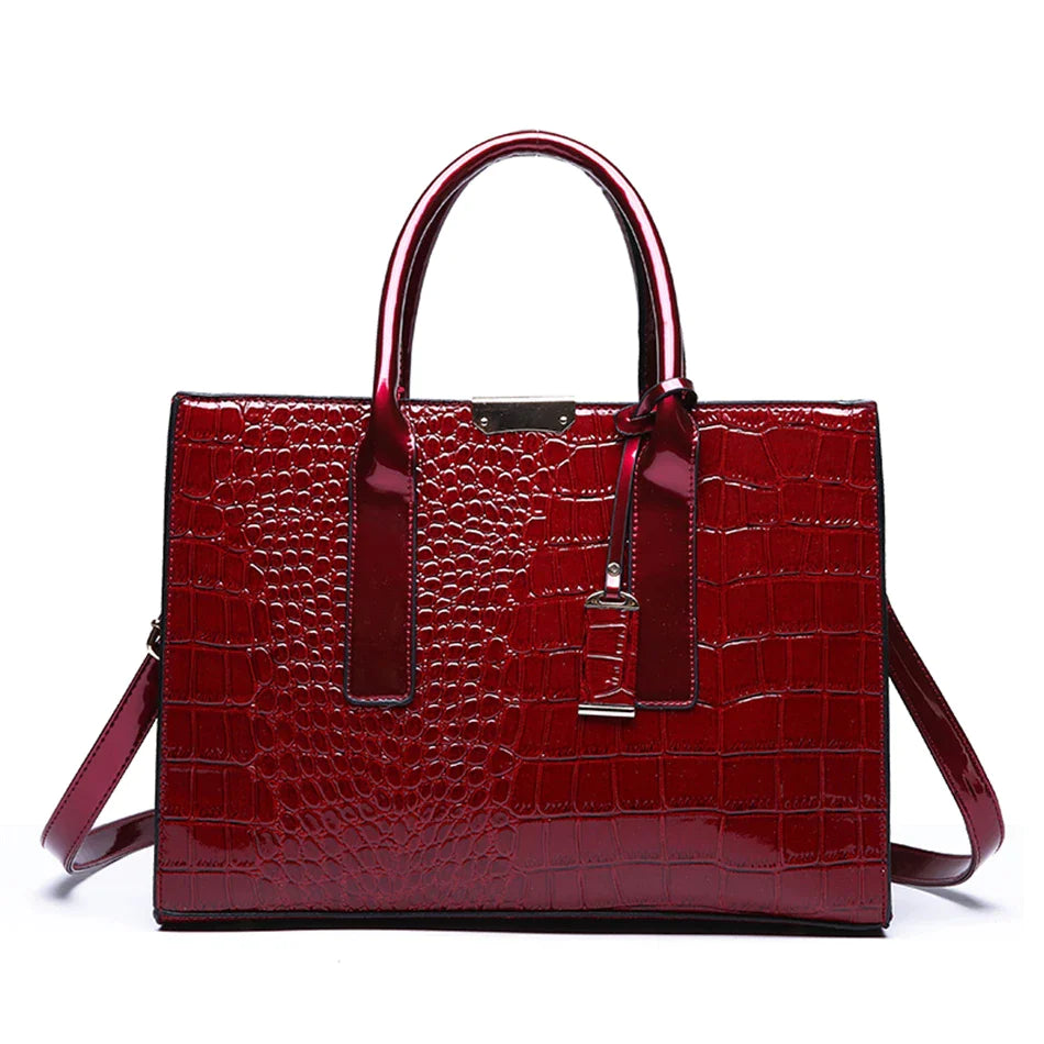 Casual Tote Sac Vintage Crocodile Pattern Patent Leather Luxury Handbags Brand Designer Large Capacity Shoulder Messenger Bag Red