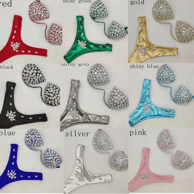 Diamond bikini crystal bikini swimwear plus sizes bikini rhinestone bikini swimsuit sexy beachwear biquini SHINY BLUE