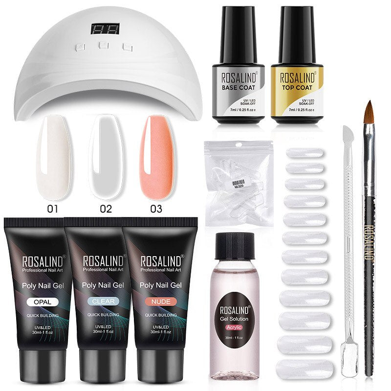 ROSALIND Poly Nail Gel Kit Nail Set For Manicure With UV LED Lamp Need Base Top Coat Hybrid Varnishes Cured Gel Lacquer Nail Art RE-6GELS4TOOLS-37