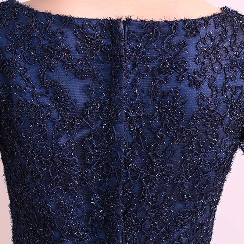 LONG FORMAL EVENING DRESSES ELEGANT LACE SATIN NAVY BLUE VESTIDOS WOMEN PARTY GOWN