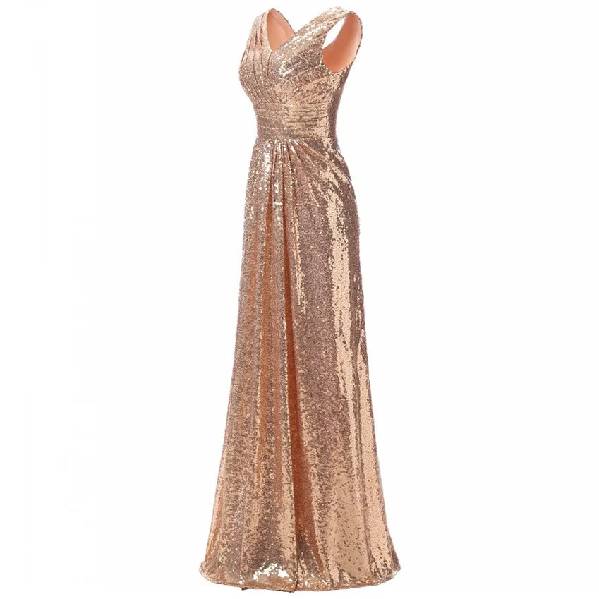 Rose Gold Sequined Bridesmaid Dresses Elegant Long Wedding Party Guest Dress vestidos de fiesta de noche Prom Dress Gold