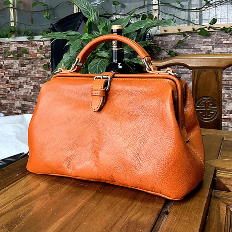 Leather Doctor Handbag Cowhide Women Big Shoulder Bags Vintage Manual Paint Crossbody Bags