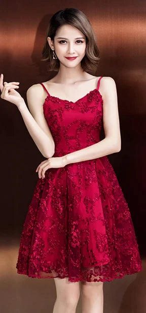 A-LINE SHORT STUDENT YOUNG ROBES SOIREES TULLE SEXY PARTY PRETTY GRADUATION DRESSES wine red