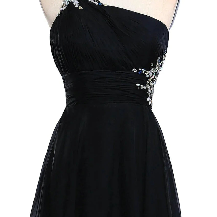 Sexy Criss-Cross Back One Shoulder Ombre Blue Black Red Chiffon Long Prom Dresses Formal Party Gowns