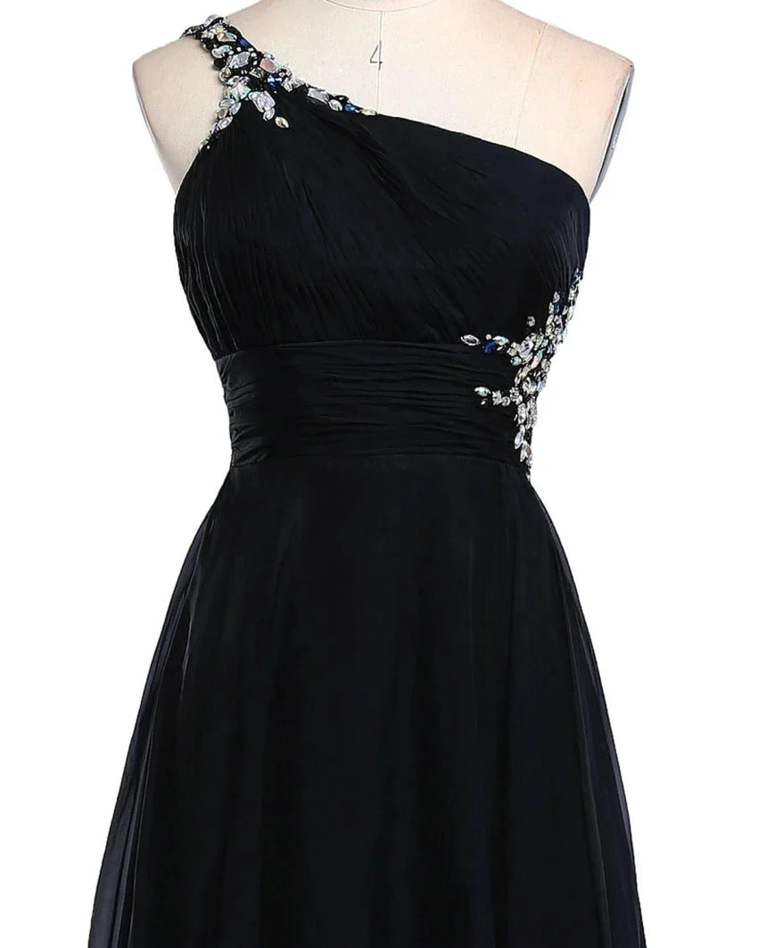 Sexy Criss-Cross Back One Shoulder Ombre Blue Black Red Chiffon Long Prom Dresses Formal Party Gowns