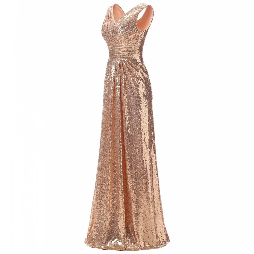 Rose Gold Sequined Bridesmaid Dresses Elegant Long Wedding Party Guest Dress vestidos de fiesta de noche Prom Dress