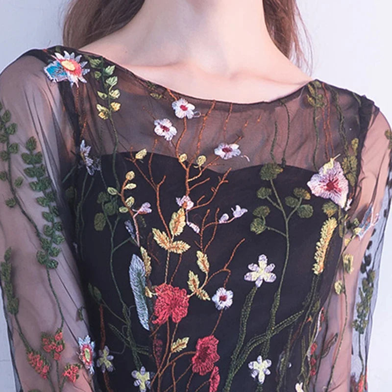 SEXY BLACK COCKTAIL DRESSES SHORT ELEGANT WOMEN PARTY FLOWER ROBES DE BAL BACKLESS HALF SLEEVE PROM DRESS