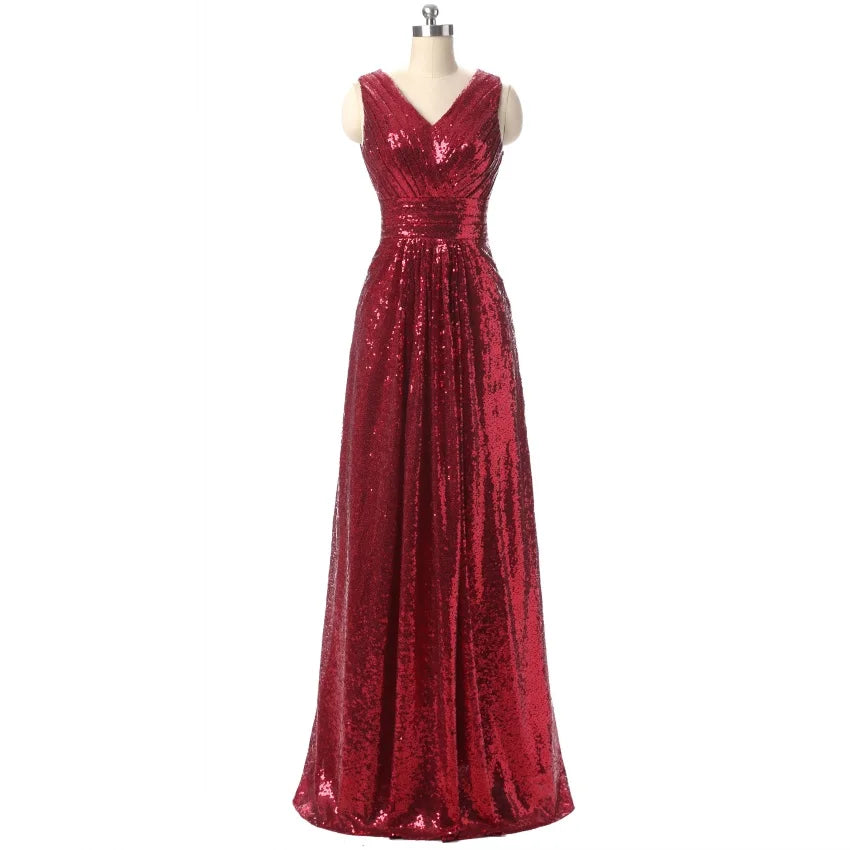 Rose Gold Sequined Bridesmaid Dresses Elegant Long Wedding Party Guest Dress vestidos de fiesta de noche Prom Dress burgundy
