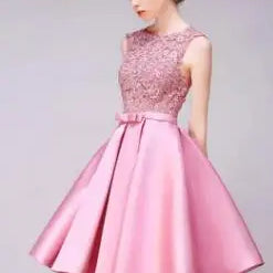 ROBE DE SOIREE SHORT COCKTAIL DRESSES PARTY PLUS SIZE WOMEN LACE GOWN BACKLESS A LINE VESTIDOS ELEGANT picture pink