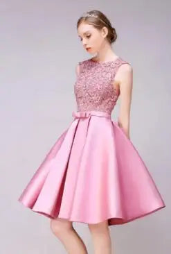 ROBE DE SOIREE SHORT COCKTAIL DRESSES PARTY PLUS SIZE WOMEN LACE GOWN BACKLESS A LINE VESTIDOS ELEGANT picture pink