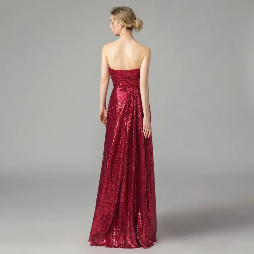 Dark Red Sequin Long Bridesmaid Dresses Wedding Party Guest Dress vestidos de fiesta de noche Prom Gowns