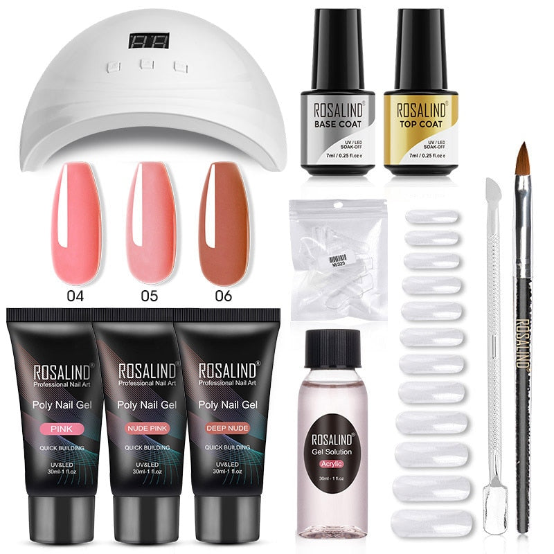ROSALIND Poly Nail Gel Kit Nail Set For Manicure With UV LED Lamp Need Base Top Coat Hybrid Varnishes Cured Gel Lacquer Nail Art RE-6GELS4TOOLS-35