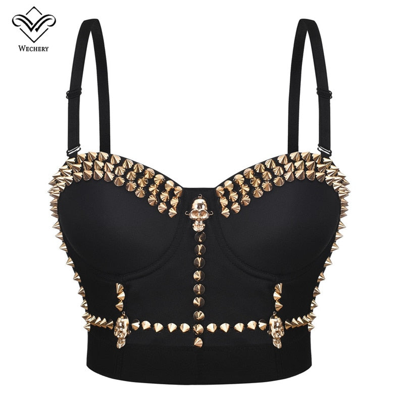 Steampunk Rivet Corsets Bustiers Tops Women Halloween Ballroom Gothic Clothing Cropped Blouse Short Black White