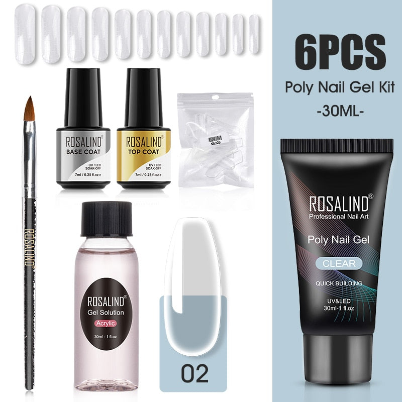 ROSALIND Poly Nail Gel Kit Nail Set For Manicure With UV LED Lamp Need Base Top Coat Hybrid Varnishes Cured Gel Lacquer Nail Art