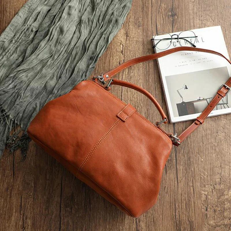 Leather Doctor Handbag Cowhide Women Big Shoulder Bags Vintage Manual Paint Crossbody Bags