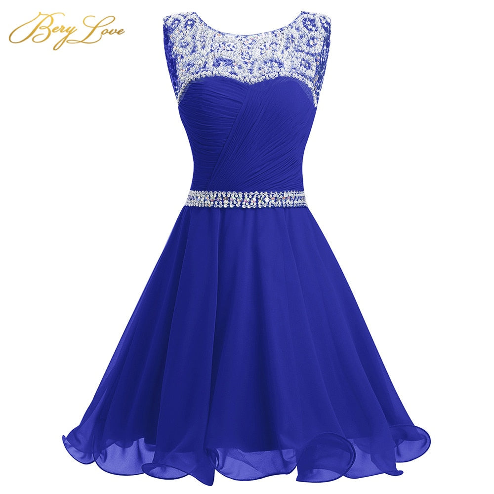 Royal Blue Short Homecoming Dress Mini Beaded Chiffon Homecoming Gowns Short Graduation Dresses Gowns Prom Dresses