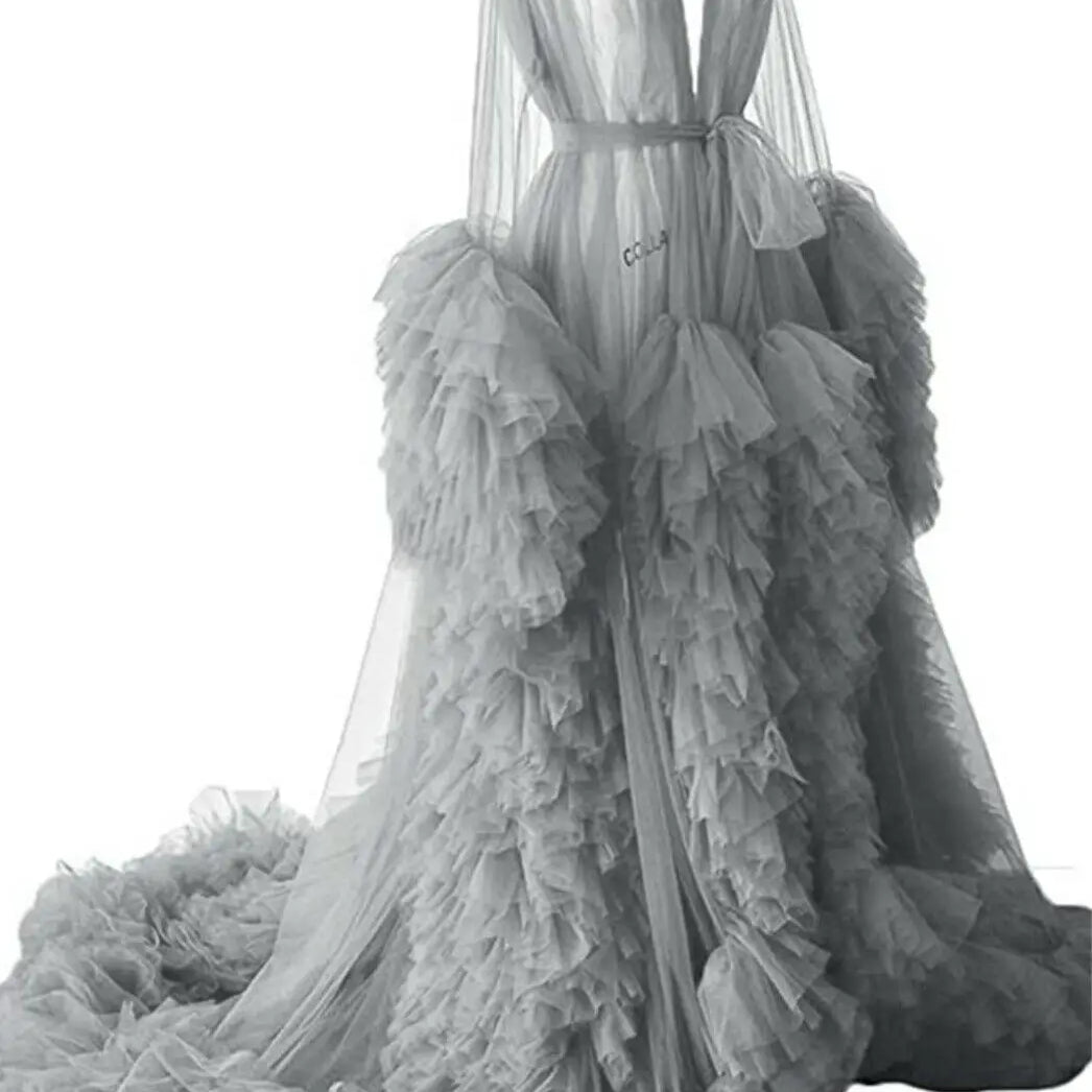 Maternity Robes Wedding Shawl Pregnant Women Sexy Tulle Bathrobe Dresses Photo Shoot Party Fluffy Baby Shower Gowns 12