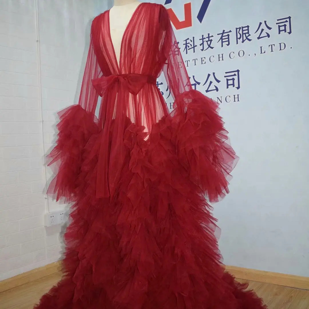 Maternity Robes Wedding Shawl Pregnant Women Sexy Tulle Bathrobe Dresses Photo Shoot Party Fluffy Baby Shower Gowns