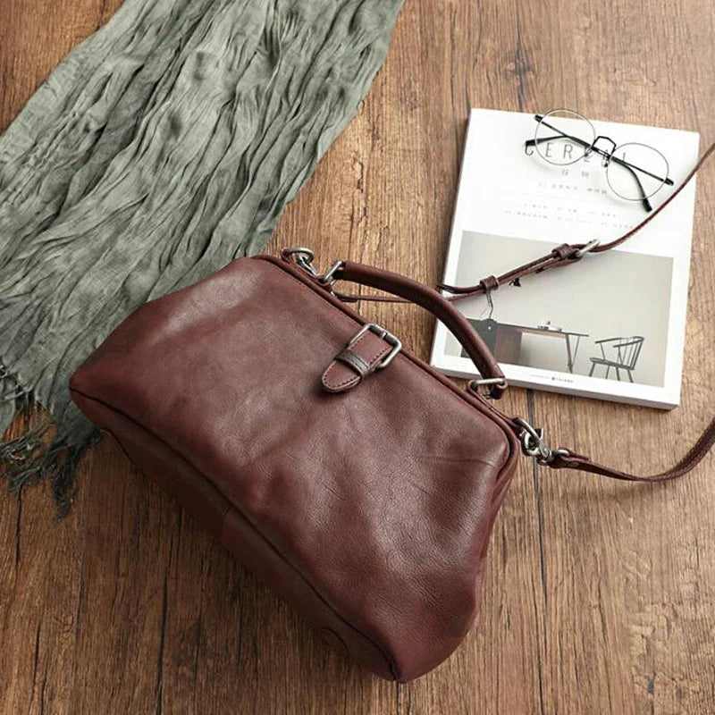 Leather Doctor Handbag Cowhide Women Big Shoulder Bags Vintage Manual Paint Crossbody Bags