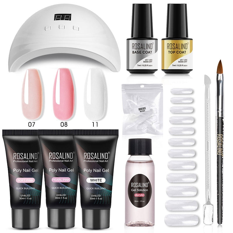 ROSALIND Poly-Nagel-Gel-Set, Nagel-Set für Maniküre mit UV-LED-Lampe, benötigt Basis-Decklack, Hybrid-Lacke, ausgehärteter Gel-Lack, Nagelkunst 