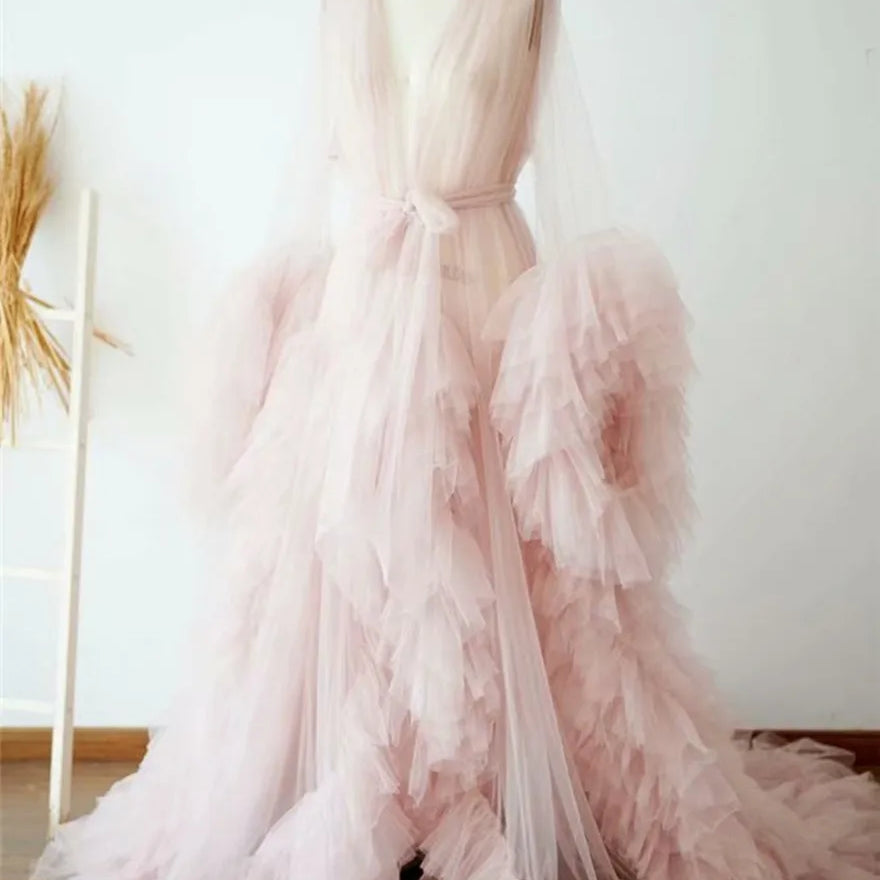 Maternity Robes Wedding Shawl Pregnant Women Sexy Tulle Bathrobe Dresses Photo Shoot Party Fluffy Baby Shower Gowns