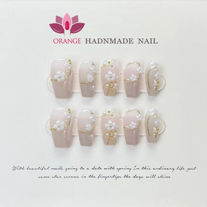 Presse sur les pointes des ongles, couverture complète avec fleur conçue, décoration manuelle, ballerine portable de haute qualité, Nail Art artificiel coréen 
