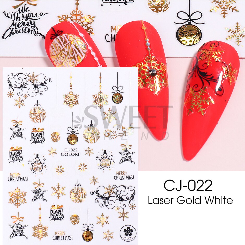 Snow Bird Winter Autumn Nail Art Stickers Maple Leaf Cotton Flower Fall Design Line Adhesive Sliders Manicure Decoration JINO-48 CJ-022 White Gold