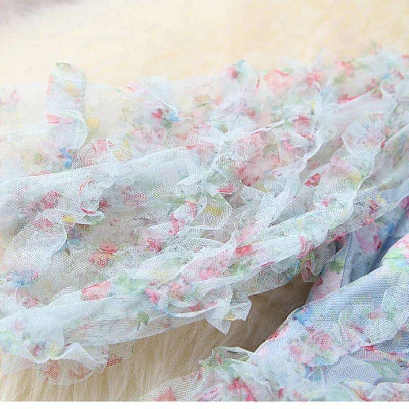 Luxury Ruffles Layered Floral Print Mesh Long Dresses for Women Party Evening Gown Elegant Spring Designer Maxi Dress