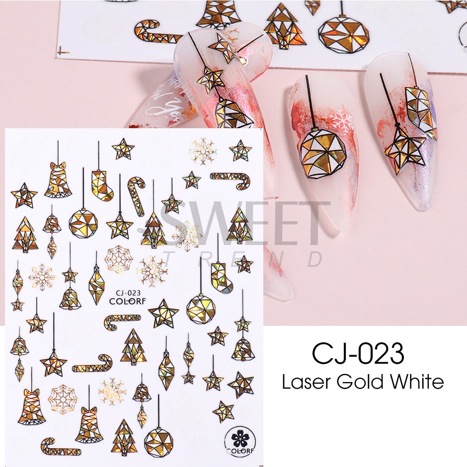 Snow Bird Winter Autumn Nail Art Stickers Maple Leaf Cotton Flower Fall Design Line Adhesive Sliders Manicure Decoration JINO-48 CJ-023 White Gold