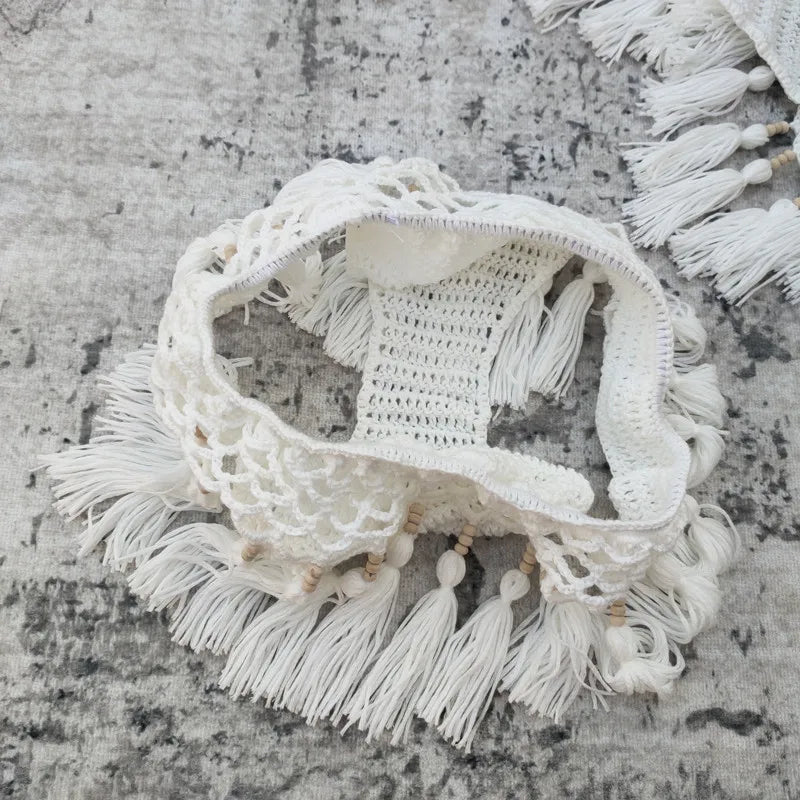 Sexy Crochet Bikinis Set Women Handmade Beading Tassel Knitting Bathing Suit Swimsuit 2021 New Micro Swimwear Summer Beachwear