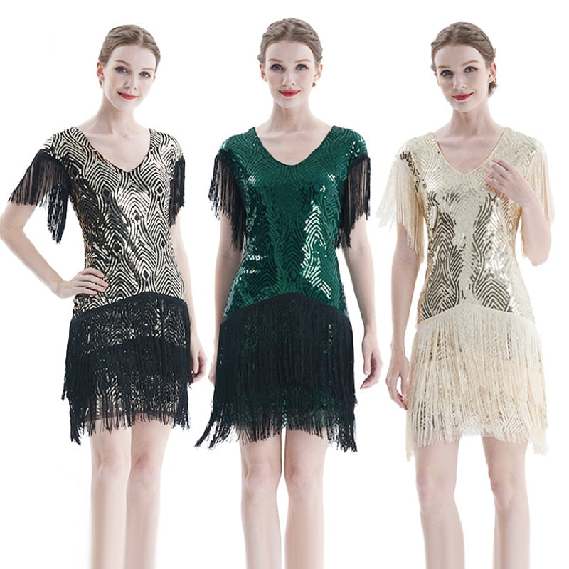 Summer Dress For Women 1920s Vintage Flapper Great Gatsby Fringe Beaded Dresses Prom Cocktail Prom Sequin Tassels Size S-3XL