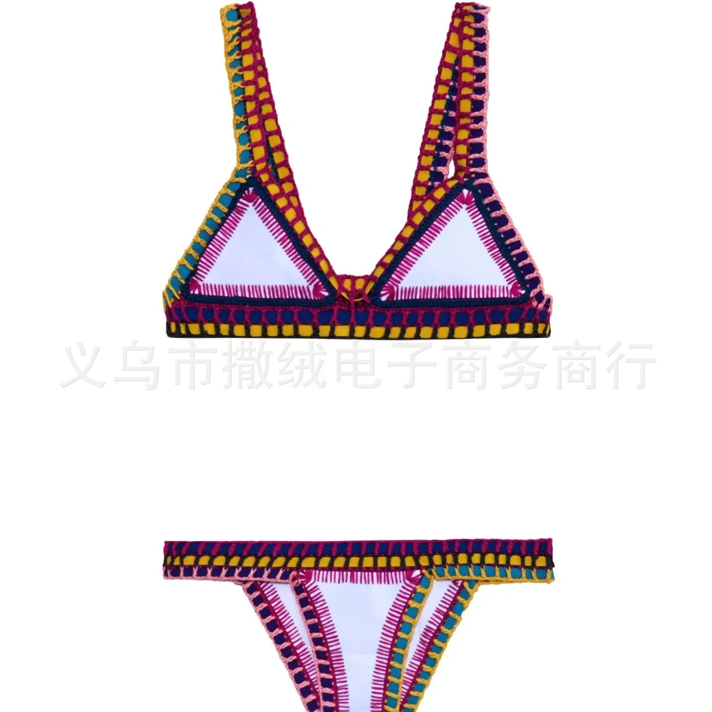 Hand Crocheted Bikini Knitted Splicing SWIMSUIT SET Plus Size Swimwear Women Purple