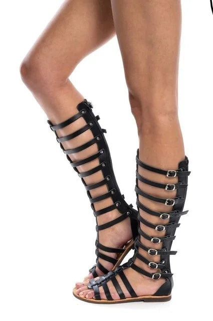 Gladiator sandal woman Summer Roman Bandage Sandals Women Causal Zip Flat Sandals Girls Summer Hollow Beach Shoes Black