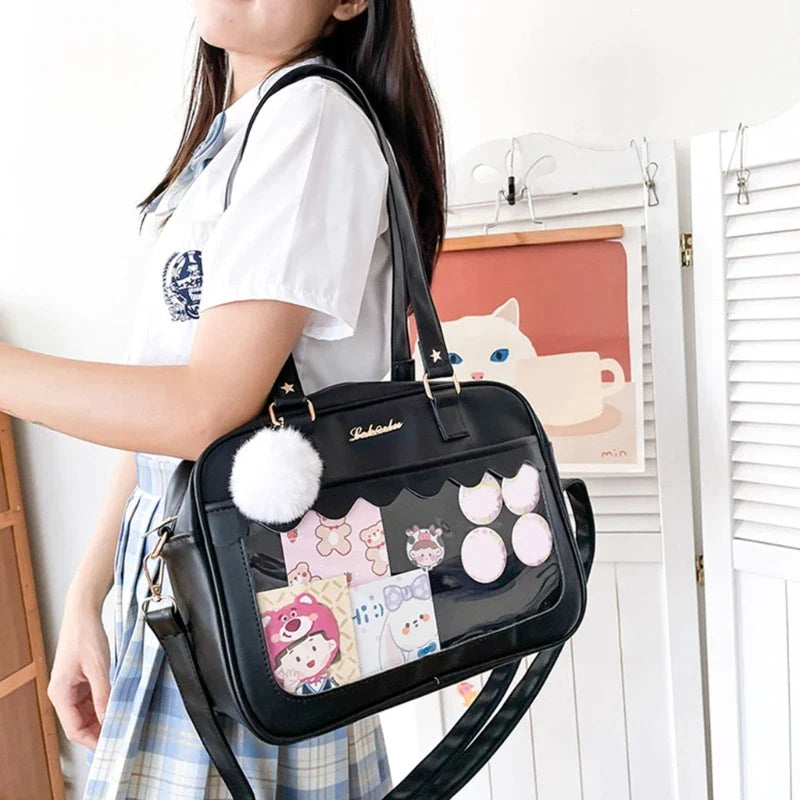 Japanese Shoulder Bag For Women PU Leather Itabag Transparent Bag JK Tote Bag Handbags Preppy Bag ita bag Crossbody Bag