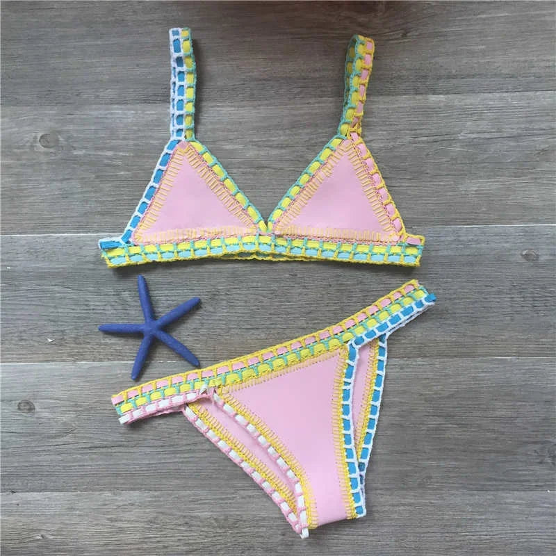 Hand Crocheted Bikini Knitted Splicing SWIMSUIT SET Plus Size Swimwear Women