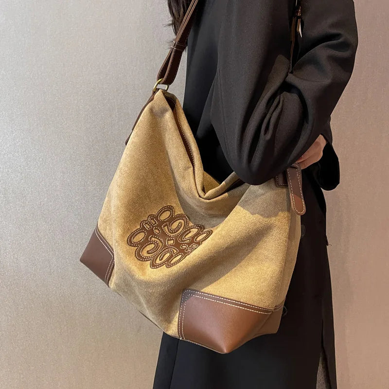 Women Luxury Brand Messenger Bags Retro Brown Crossbody Tote Bags Bucket Clutch Bag Shopping Large Capacity Travel Bag