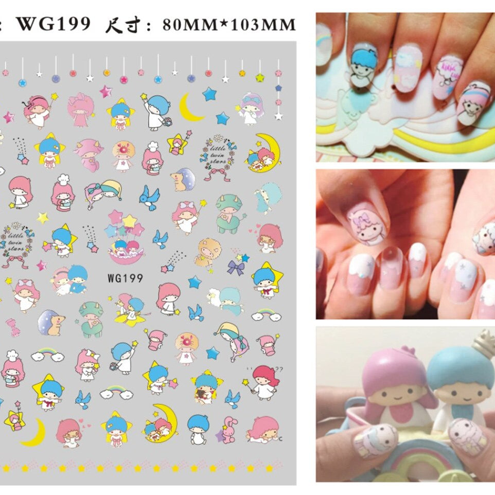 Sanrio 3D Stickers For Nails Nail Art Supplies Cartoon Hello Kitty Cinnamoroll Nail Stickers Nail Decoration Anime Nail Decals WG199
