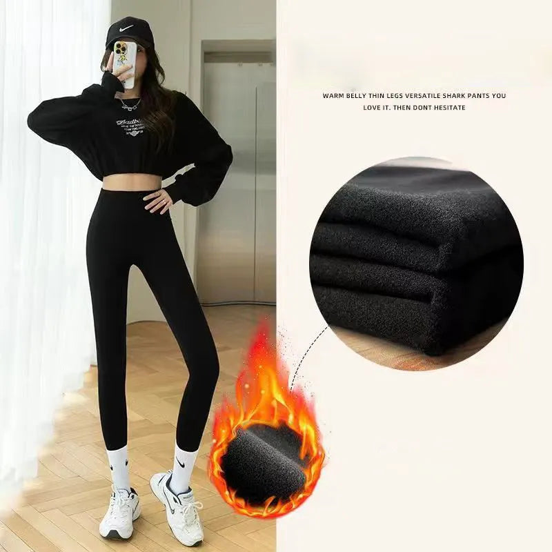 Women Winter Leggings Plush Up Thermal Waist Lamb Fleece Tight Warm Trousers Casual Cashmere Pants for Women High Waist black