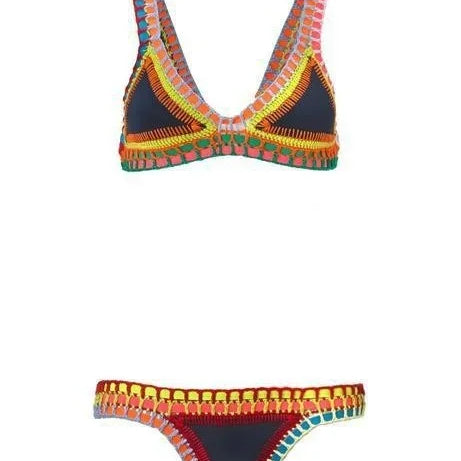 Hand Crocheted Bikini Knitted Splicing SWIMSUIT SET Plus Size Swimwear Women