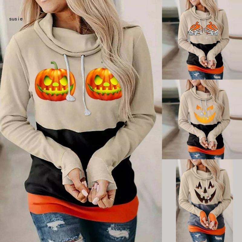 X7YA Womens Oversized Hoodies Sweatshirts Halloween Hooded Pullover Tops Sweaters Casual Loose Fall Fashion Outfits Clothes
