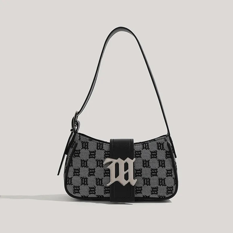 Women's Leisure Bag Luxury Designer Brand Handbag and Wallet Canvas Ribbon Sheet Metal Decoration Crossbody Bag Small Checkerboard black