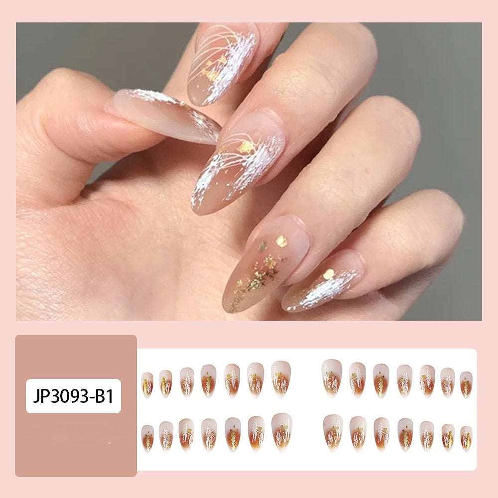 Sea Wave Carp Japanese Style Doodle False Nails Detachable Nude Pink Long Coffin Fake Nails with Glue Full Cover Press on Nails MT570JP3093B1