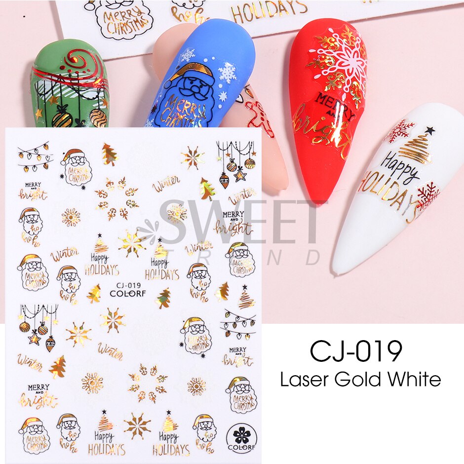 Snow Bird Winter Autumn Nail Art Stickers Maple Leaf Cotton Flower Fall Design Line Adhesive Sliders Manicure Decoration JINO-48 CJ-019 White Gold